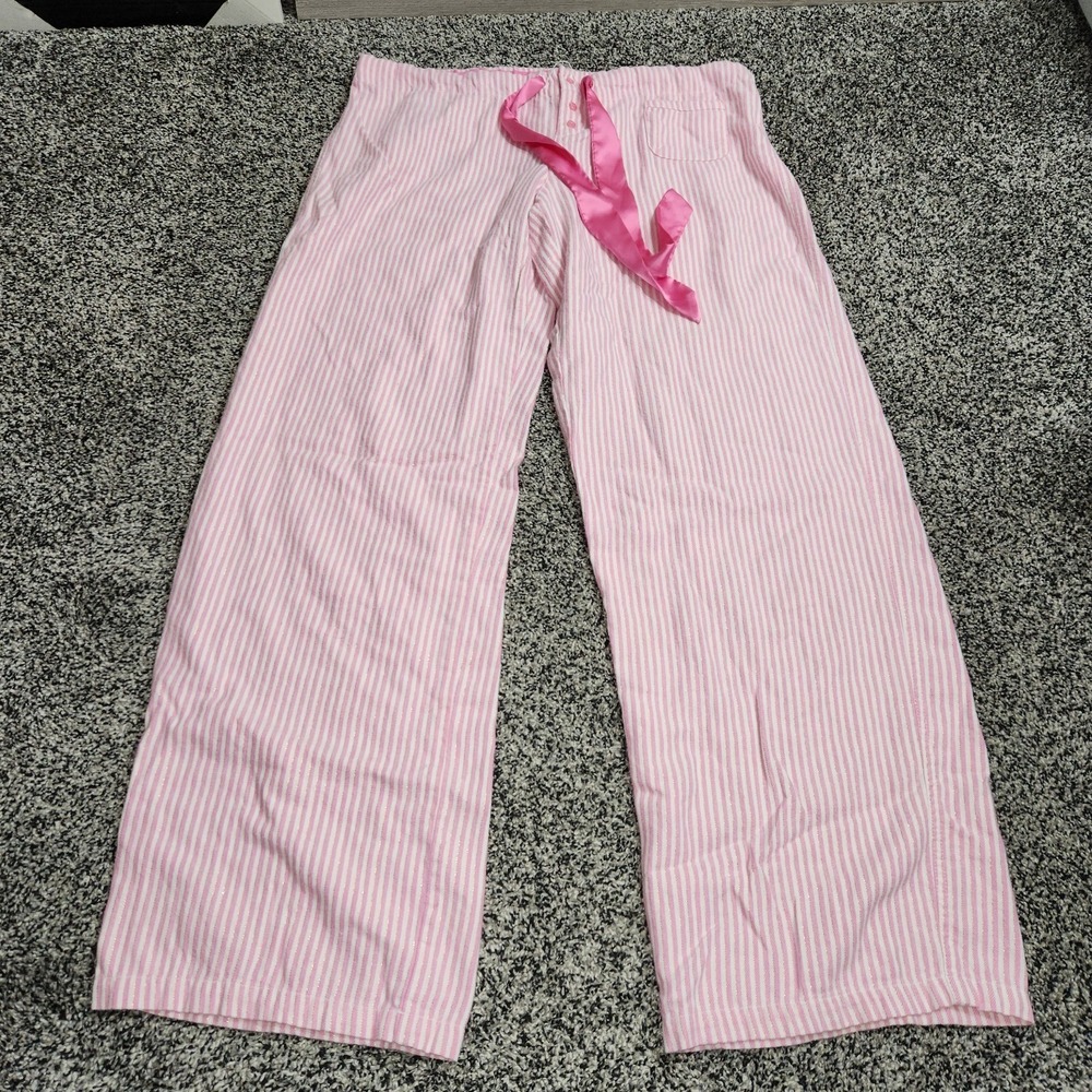 Y2k Vtg Victoria's Secret PINK Ski Bunnies Stripe Pajama Pants Pink Gold Women L - Picture 4 of 13